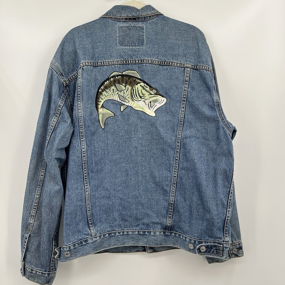 Levi's Denim Jacket Relaxed Trucker Fish Embroidery Walleye Blue Relaxed Gor